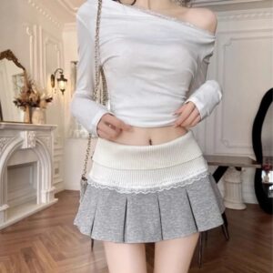 Chân váy nữ xếp ly màu xám tại Cô Ba Shop dáng xinh