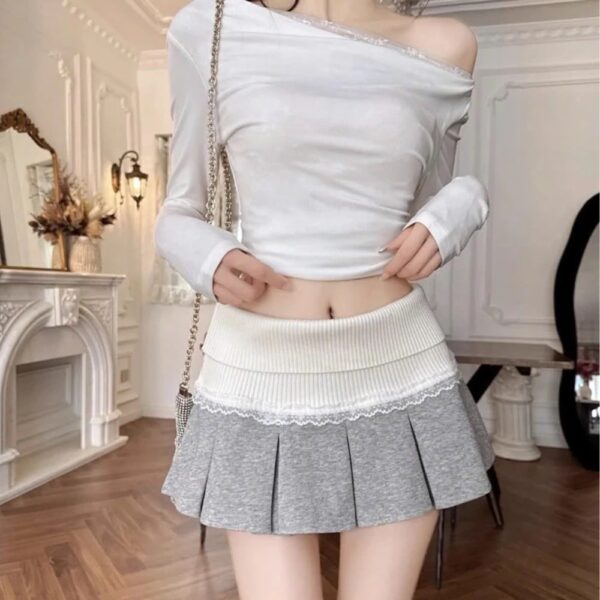 Chân váy nữ xếp ly màu xám tại Cô Ba Shop dáng xinh