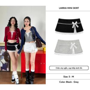 CoBaShop- Chân váy nỉ cạp thấp LARRIA tôn dáng. Dành Cho Nữ Phong Cách Hàn Quốc 2025 2 màu trắng - đen