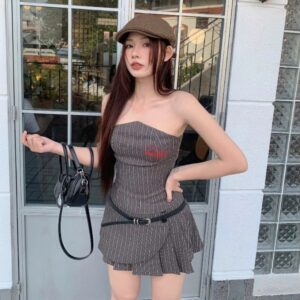 [ĐƯỢC TÁCH LẺ] Set Áo cúp ngực tặng kèm cà vạt Myan + Chân váy ngắn xếp ly Misochu - CoBaShop