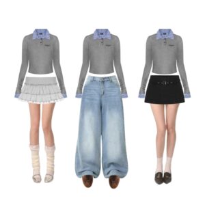 Áo thun polo phối sơ mi sọc caro tay dài thu đông WAVY thêu chữ - CoBaShop