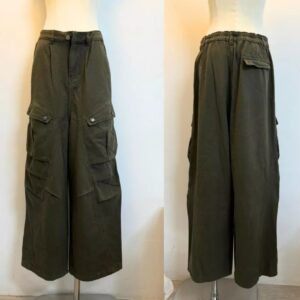 Quần Kaki Túi Hộp Harem Nam Nữ Ống Rộng TheCotton Quần Cargo Chun Sau Vải Mịn Unisex Màu Rêu