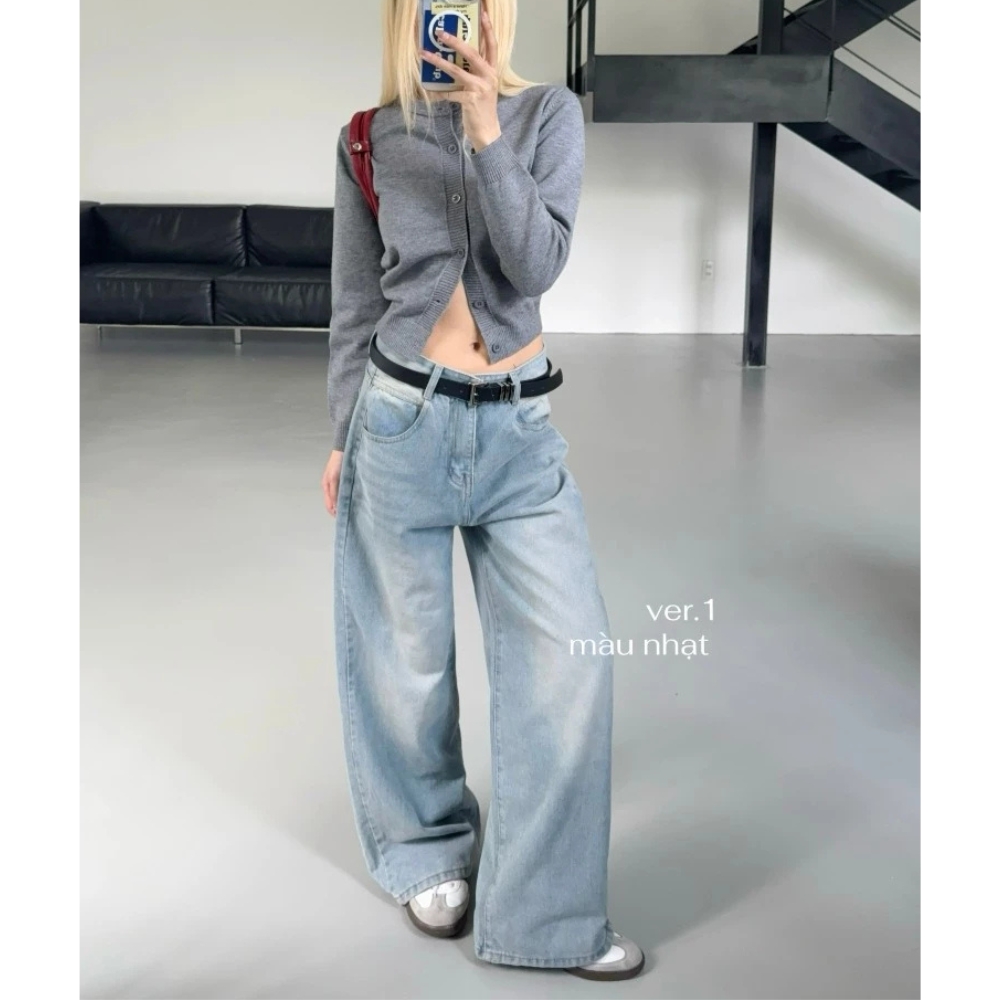 Quần Jean Ống Suông wash màu tôn dáng form unisex nam nữ - CoBaShop