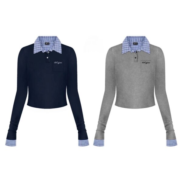 Áo thun polo phối sơ mi sọc caro tay dài thu đông WAVY thêu chữ - CoBaShop