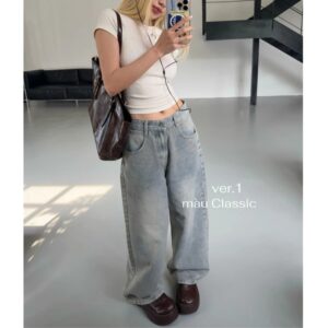 Quần Jean Ống Suông wash màu tôn dáng form unisex nam nữ - CoBaShop