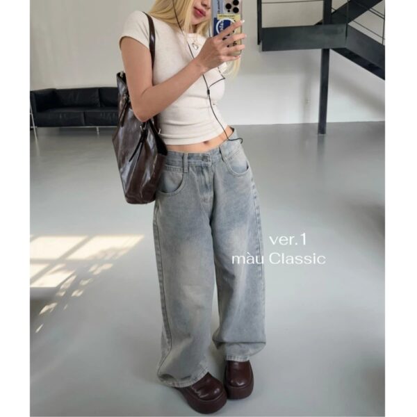 Quần Jean Ống Suông wash màu tôn dáng form unisex nam nữ - CoBaShop