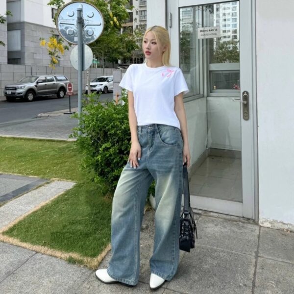 Quần Jean Ống Suông wash màu tôn dáng form unisex nam nữ - CoBaShop