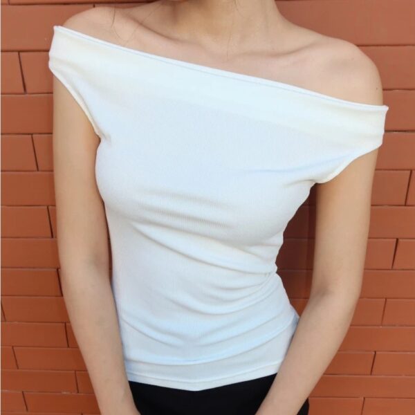 Áo croptop nữ tay ngắn kiểu lệch vai gấp nhún thun tăm mịn co dãn - CoBaShop