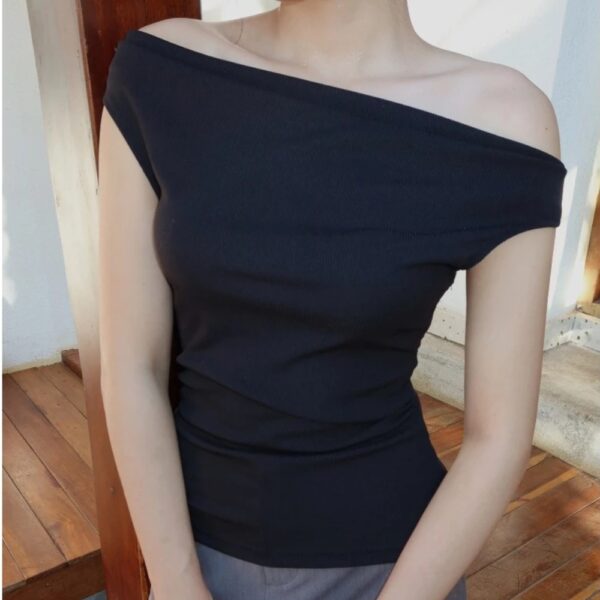 Áo croptop nữ tay ngắn kiểu lệch vai gấp nhún thun tăm mịn co dãn - CoBaShop