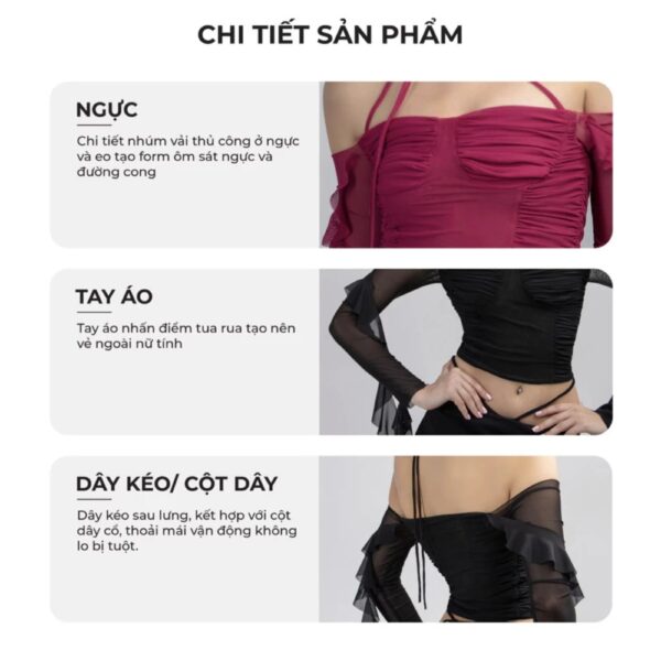 Áo croptop tay dài lưới dún ngực và eo - The Reborn Collection - CoBaShop