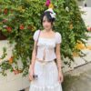 Áo Nhún Julie Thắt Nơ Phối Ren - CoBaShop