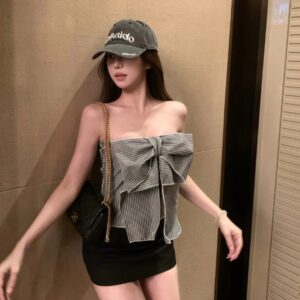 Áo quây nữ Hàn Quốc nơ sọc trắng - CoBaShop