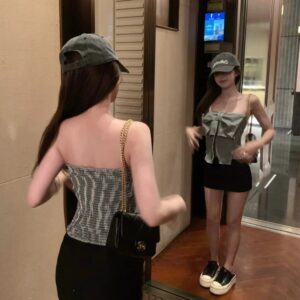 Áo quây nữ Hàn Quốc nơ sọc trắng - CoBaShop