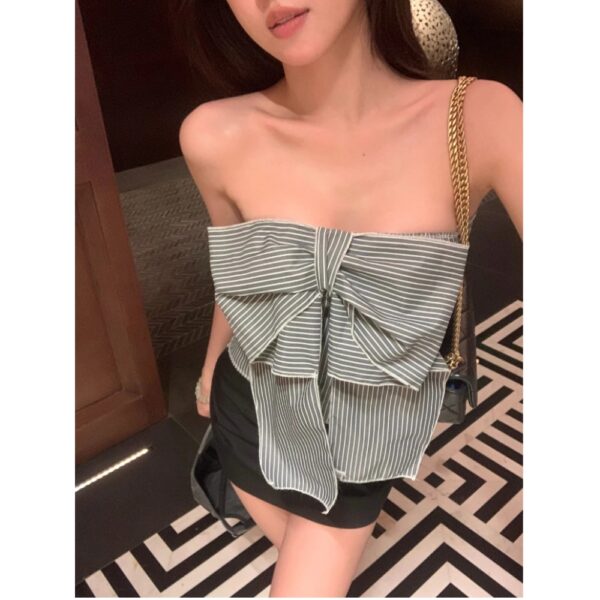 Áo quây nữ Hàn Quốc nơ sọc trắng - CoBaShop