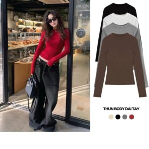 Áo thun dài tay siêu co giãn chất cotton mịn dày dặn - CoBaShop