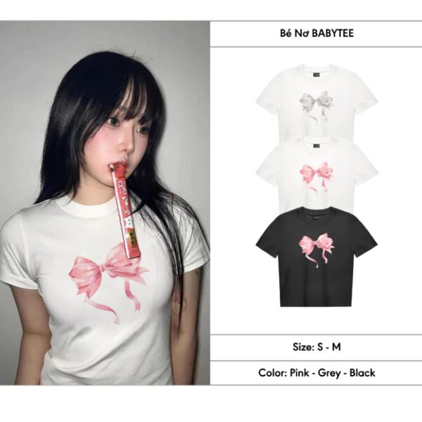 Áo thun nơ babytee chất thun co giãn màu trắng, đen - CoBaShop