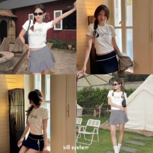 Áo thun nơ babytee chất thun co giãn màu trắng, đen - CoBaShop