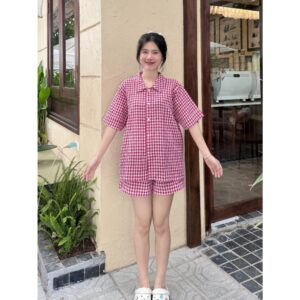 Bộ Đồ Ngủ Caro (Tặng Kèm Charm) nhiều màu mặc nhà mùa hè, chất liệu cotton xốp (có size đến 80kg) - CoBaShop