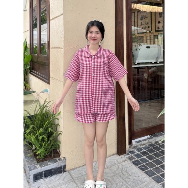 Bộ Đồ Ngủ Caro (Tặng Kèm Charm) nhiều màu mặc nhà mùa hè, chất liệu cotton xốp (có size đến 80kg) - CoBaShop