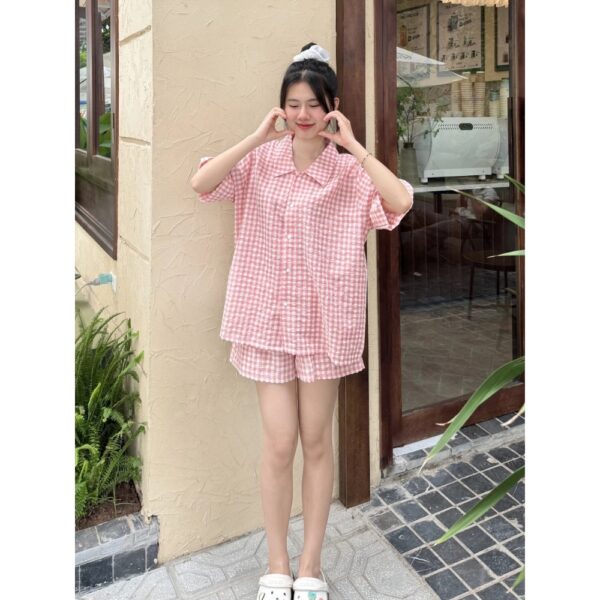 Bộ Đồ Ngủ Caro (Tặng Kèm Charm) nhiều màu mặc nhà mùa hè, chất liệu cotton xốp (có size đến 80kg) - CoBaShop