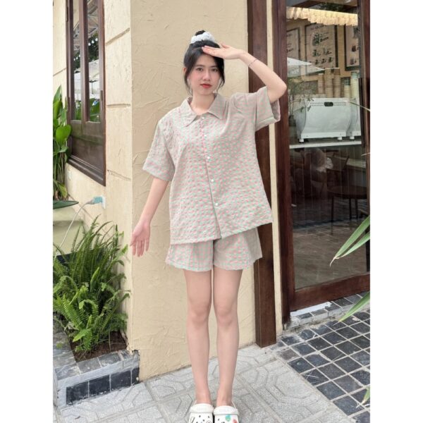 Bộ Đồ Ngủ Caro (Tặng Kèm Charm) nhiều màu mặc nhà mùa hè, chất liệu cotton xốp (có size đến 80kg) - CoBaShop
