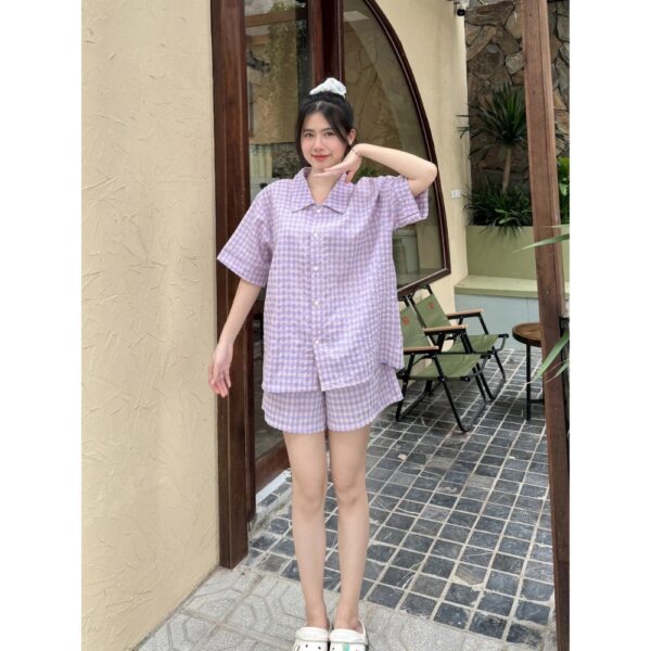 Bộ Đồ Ngủ Caro (Tặng Kèm Charm) nhiều màu mặc nhà mùa hè, chất liệu cotton xốp (có size đến 80kg) - CoBaShop