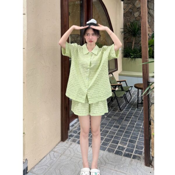 Bộ Đồ Ngủ Caro (Tặng Kèm Charm) nhiều màu mặc nhà mùa hè, chất liệu cotton xốp (có size đến 80kg) - CoBaShop