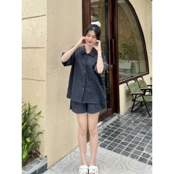 Bộ Đồ Ngủ Caro (Tặng Kèm Charm) nhiều màu mặc nhà mùa hè, chất liệu cotton xốp (có size đến 80kg) - CoBaShop