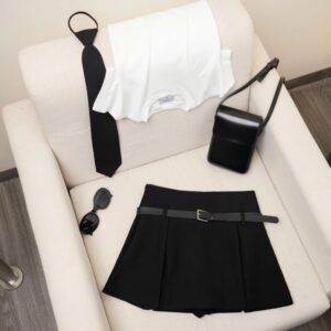 CHÂN VÁY NGẮN DẬP XẾP LY NỮ TÍNH VẢI LINEN THÁI CÓ LÓT TRONG - CoBaShop