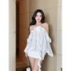 Đầm bí cổ yếm cổ bèo nhún thun GLORIOUS chất liệu đũi vân mây hạn chế nhăn tôn dáng - CoBaShop