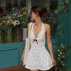 Đầm Dây In Cherry Cổ V Deep Quyến Rũ - CoBaShop