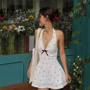 Đầm Dây In Cherry Cổ V Deep Quyến Rũ - CoBaShop