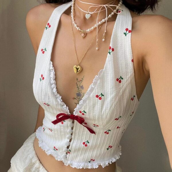 Áo In Cherry Cổ V Deep Quyến Rũ - CoBaShop