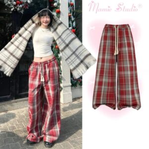 Quần Caro và chân váy bí Mamie chất nỉ dạ form rộng ống suông thời trang nam nữ, đồ đôi couple xinh xắn.