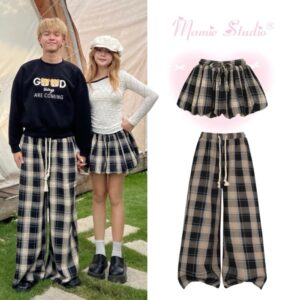 Quần Caro và chân váy bí Mamie chất nỉ dạ form rộng ống suông thời trang nam nữ, đồ đôi couple xinh xắn.