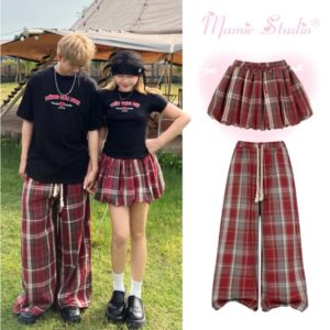 Quần Caro và chân váy bí Mamie chất nỉ dạ form rộng ống suông thời trang nam nữ, đồ đôi couple xinh xắn.