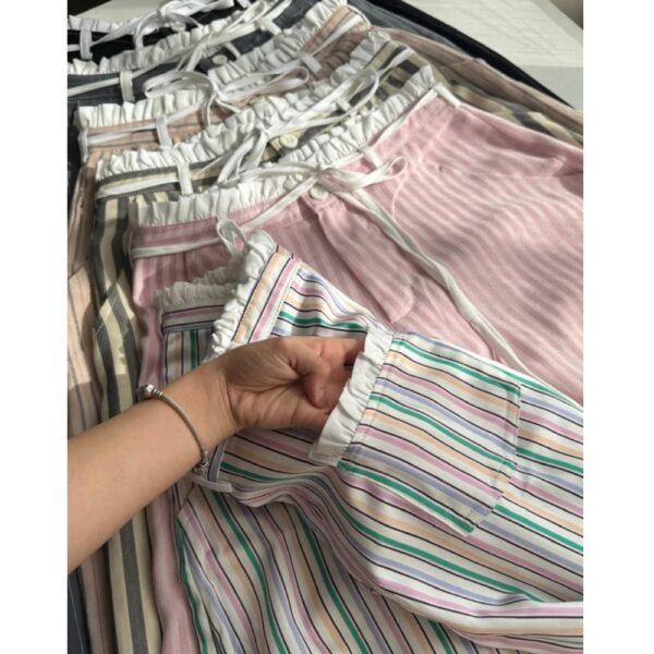 Quần dài nữ ống suông form rộng phối lưng trắng hoạ tiết sọc, có túi - CoBaShop - Ảnh 3