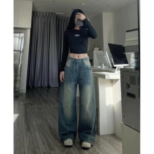Quần Jeans Wash cạp cao Ống Rộng tôn dáng form thụng unisex nam nữ - CoBaShop