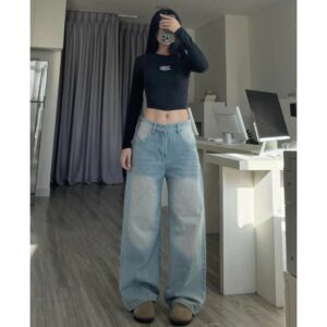 Quần Jeans Wash cạp cao Ống Rộng tôn dáng form thụng unisex nam nữ - CoBaShop