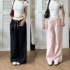 Quần kaki ống rộng form xuông phối cạp trắng nhún eo - CoBaShop