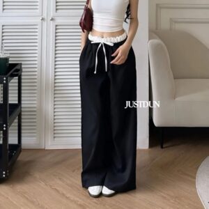 Quần kaki ống rộng form xuông phối cạp trắng nhún eo - CoBaShop