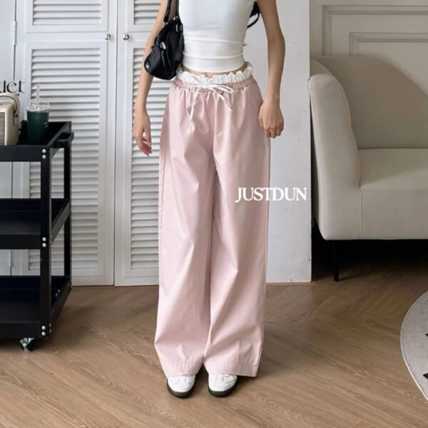 Quần kaki ống rộng form xuông phối cạp trắng nhún eo - CoBaShop
