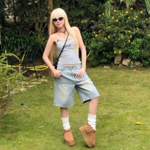 Quần Short Jeans lửng wash cạp thấp ống rộng form unisex nam nữ - CoBaShop
