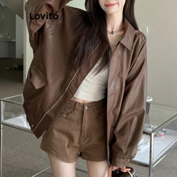 Áo khoác da khóa kéo trơn đơn giản cho nữ - CoBaShop