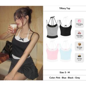 Áo hai dây Kill System cột nơ phối màu Tiffany chất thun co giãn - CoBaShop