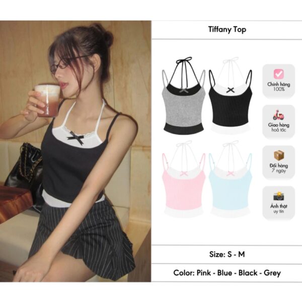 Áo hai dây Kill System cột nơ phối màu Tiffany chất thun co giãn - CoBaShop