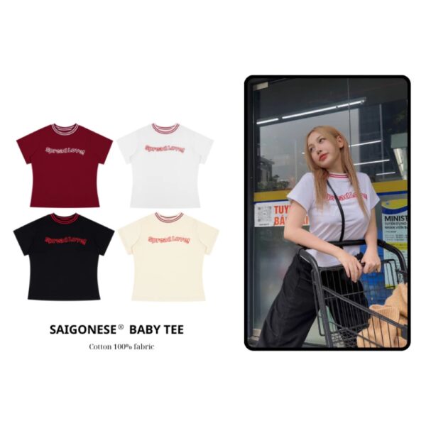 Áo Thun Baby Tee Pread Love Chất Cotton Phối Cổ Viền 4 Màu - CoBaShop
