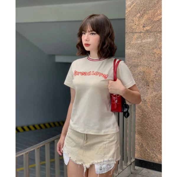 Áo Thun Baby Tee Pread Love Chất Cotton Phối Cổ Viền 4 Màu - CoBaShop