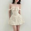 (Có BigSize) Đầm Váy Tafta Trễ Vai Nơ Ngực Phối Bèo Tầng - CoBaShop
