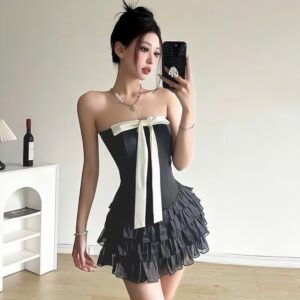 Đầm Váy Cúp Ngực Phối Nơ Ngực Bèo Tầng - CoBaShop